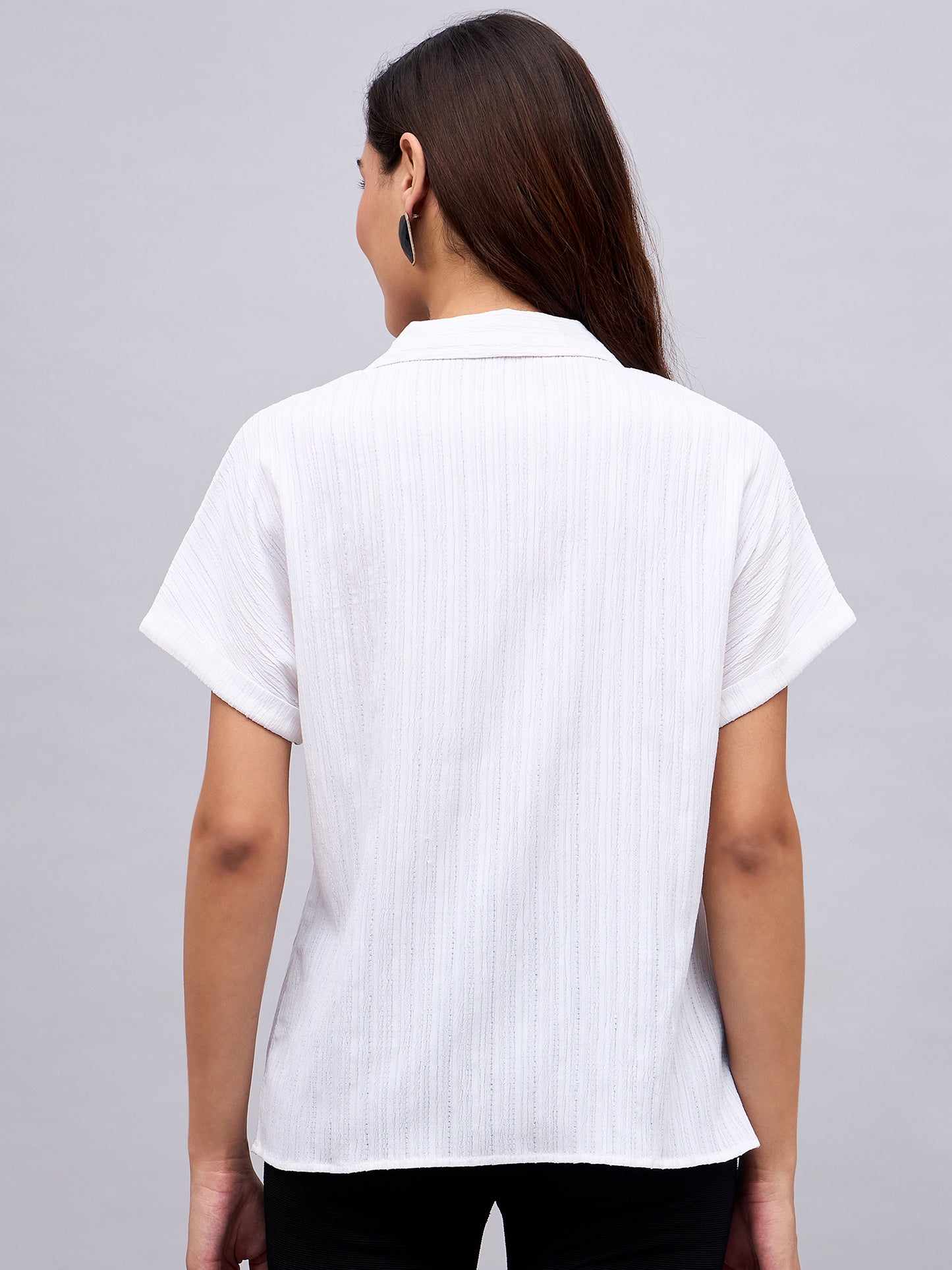 Textured White Cuban Collar Top