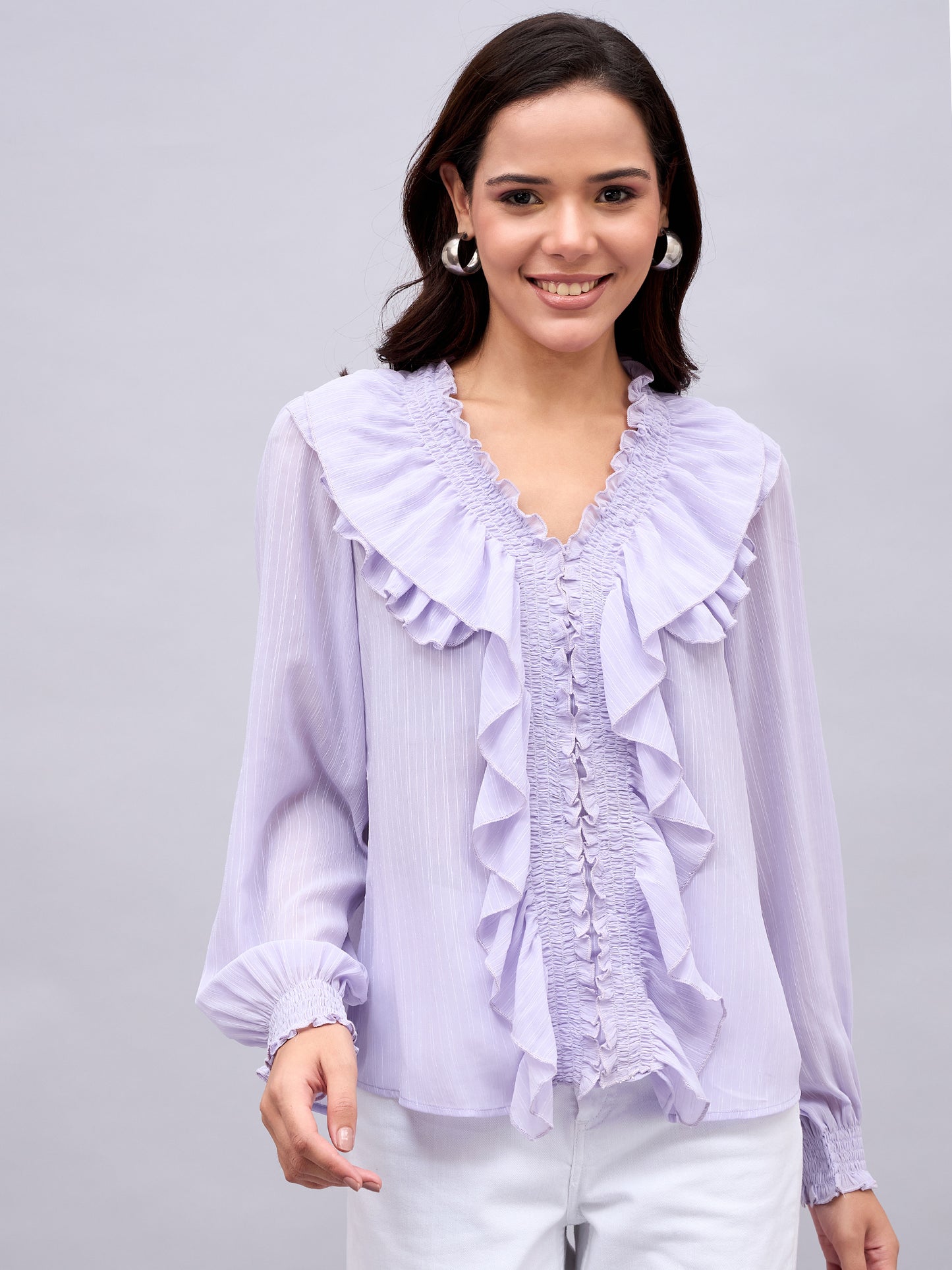 Lavender Ruffle Detail Top