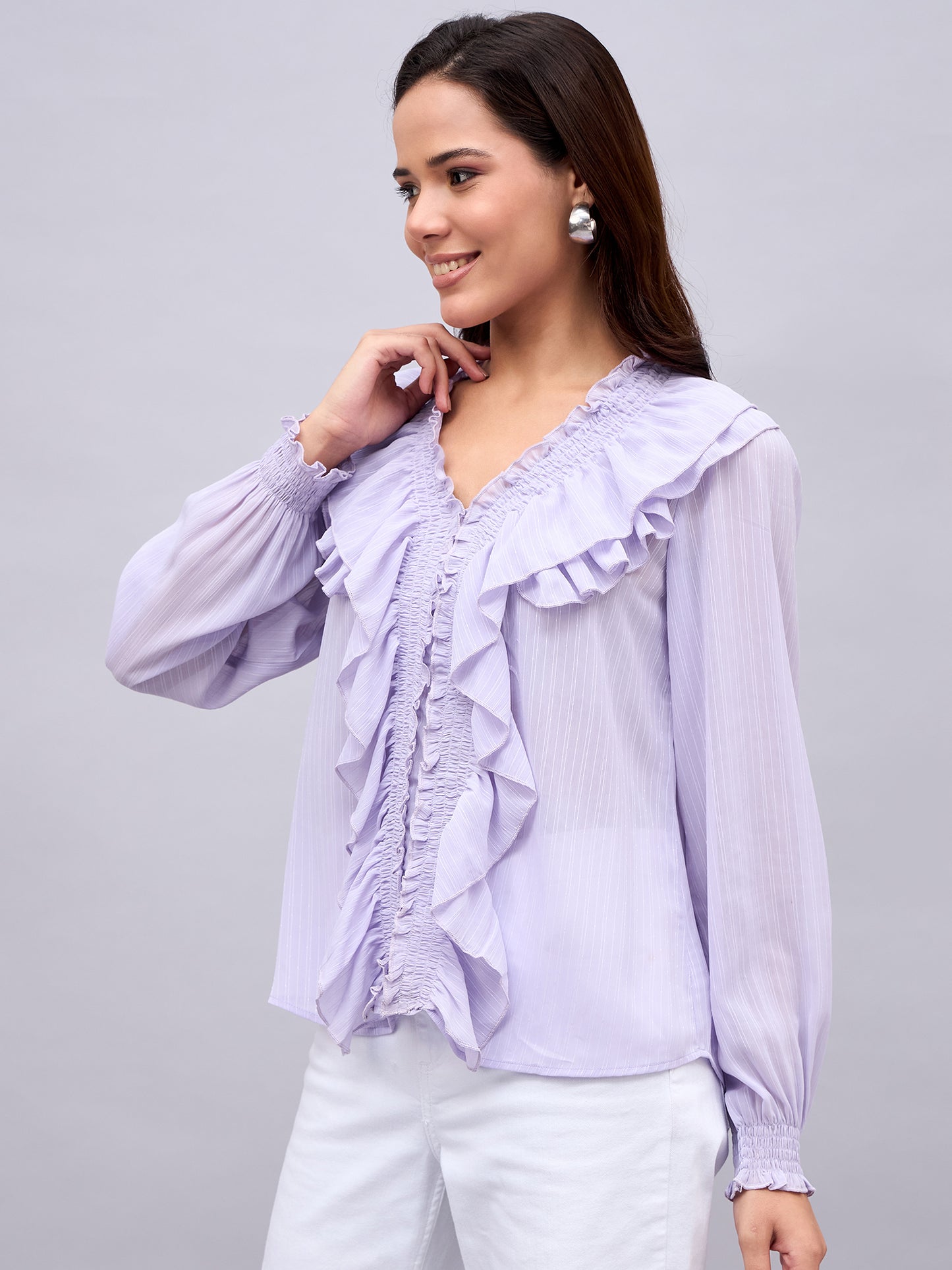 Lavender Ruffle Detail Top