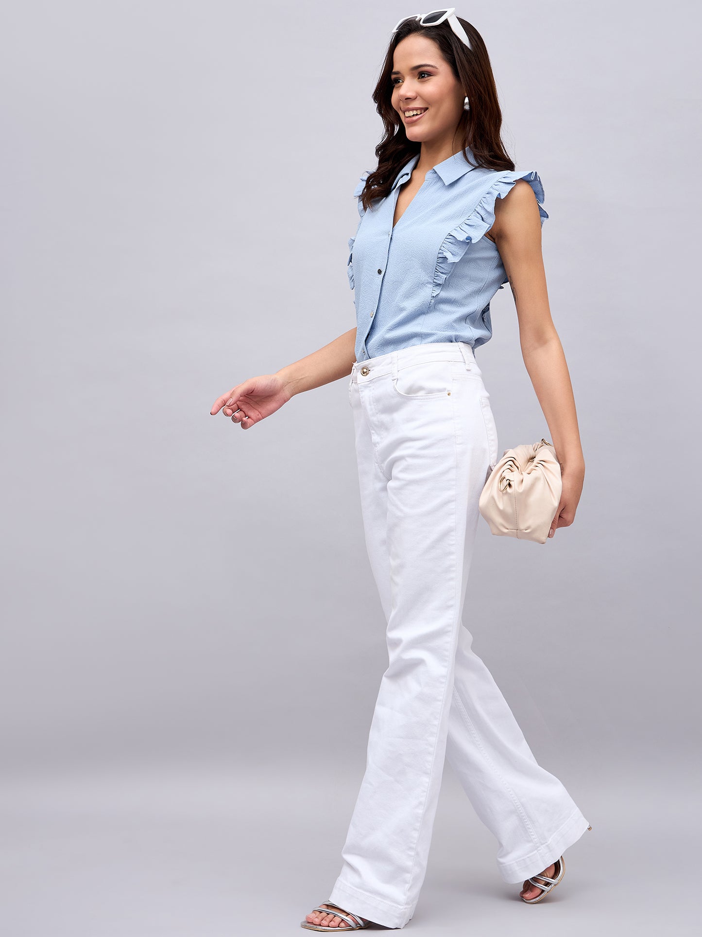 Powder Blue Ruffle Sleeve Top