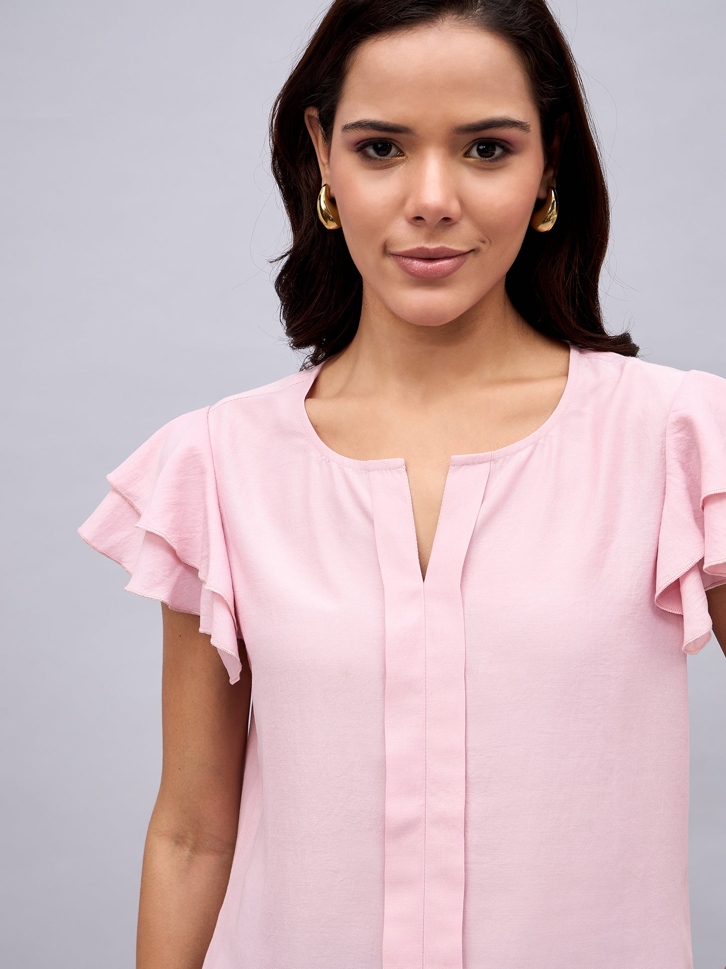 Pink Ruffle Sleeve  Top