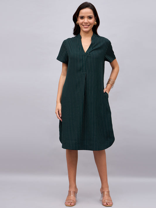 NUWAH Harper dress – front view with green vertical stripes
